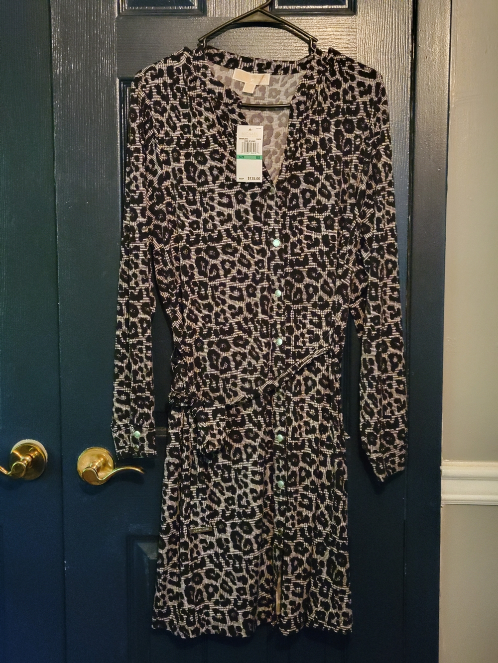 MICHAEL by Michael Kors 0X Black and Gray Leopard-Print Shirt Dress